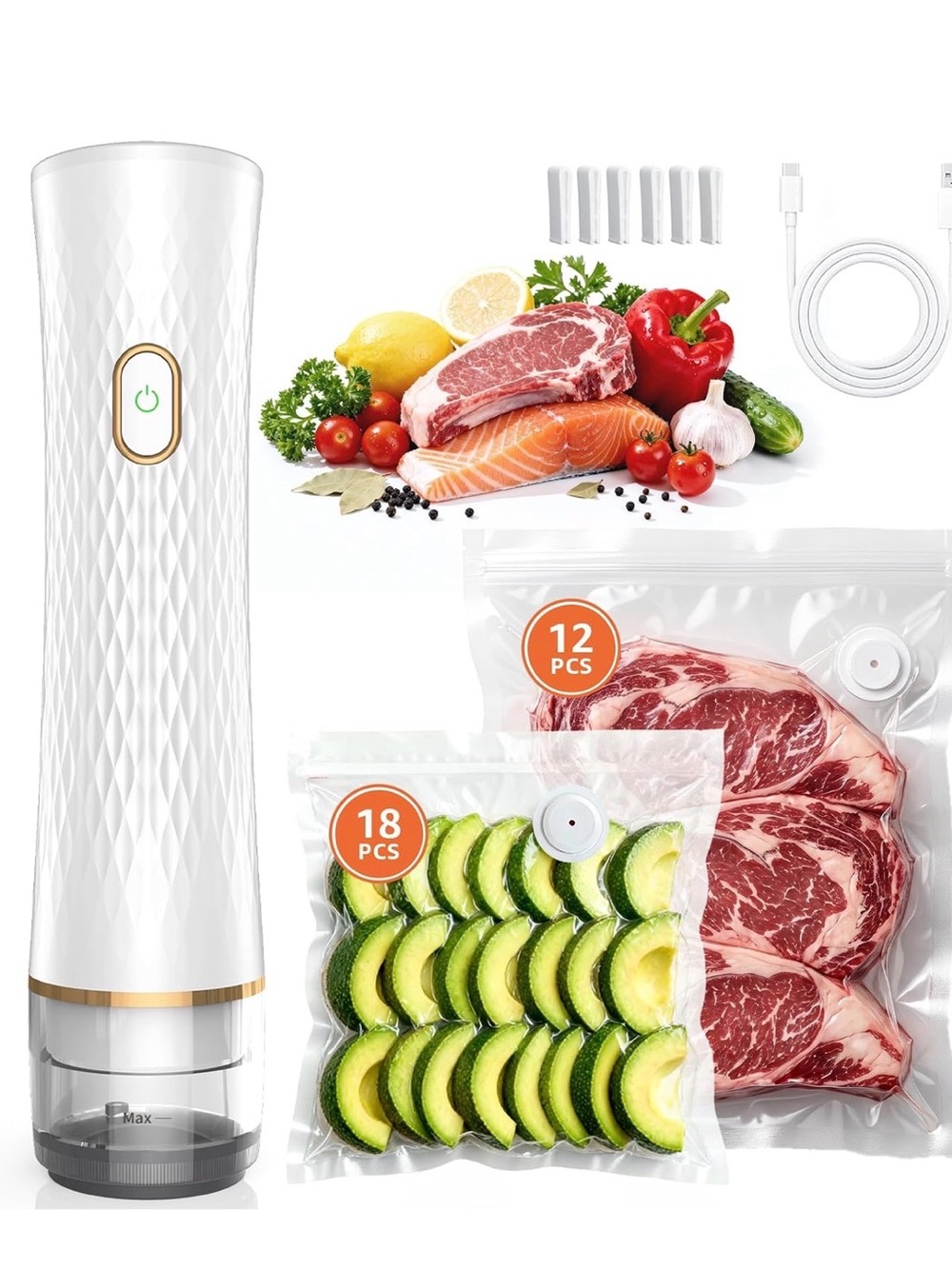 Handheld Vacuum Sealer for Food with 30 Reusable Vacuum Sealer Bags
Compact Port